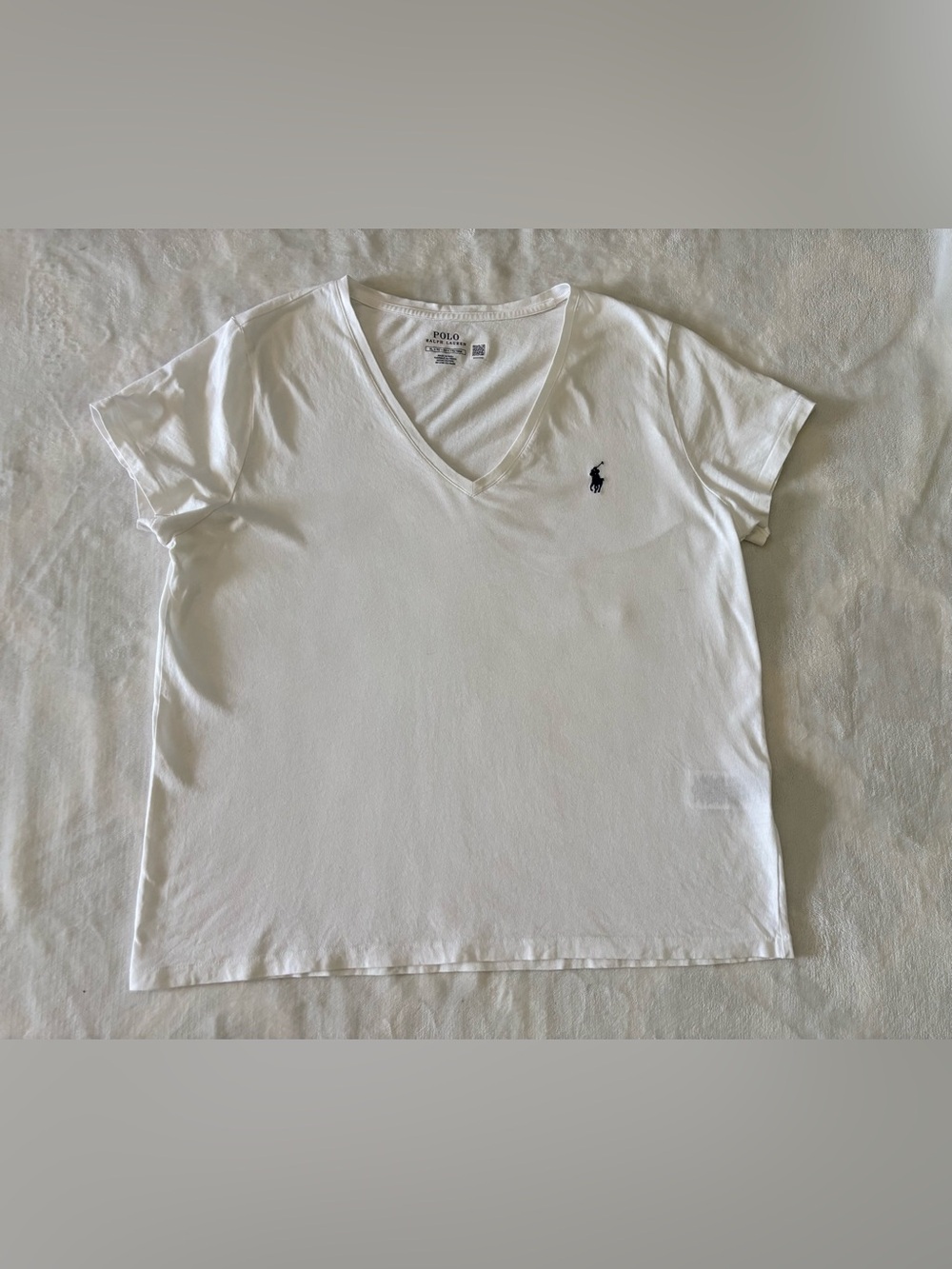 Polo Ralph Lauren Women XL White Cotton V-Neck Pony Logo Tee Shirt
